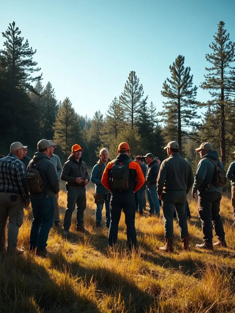 A picture of a community gathering where hunters and conservationists are discussing best practices and sharing knowledge.