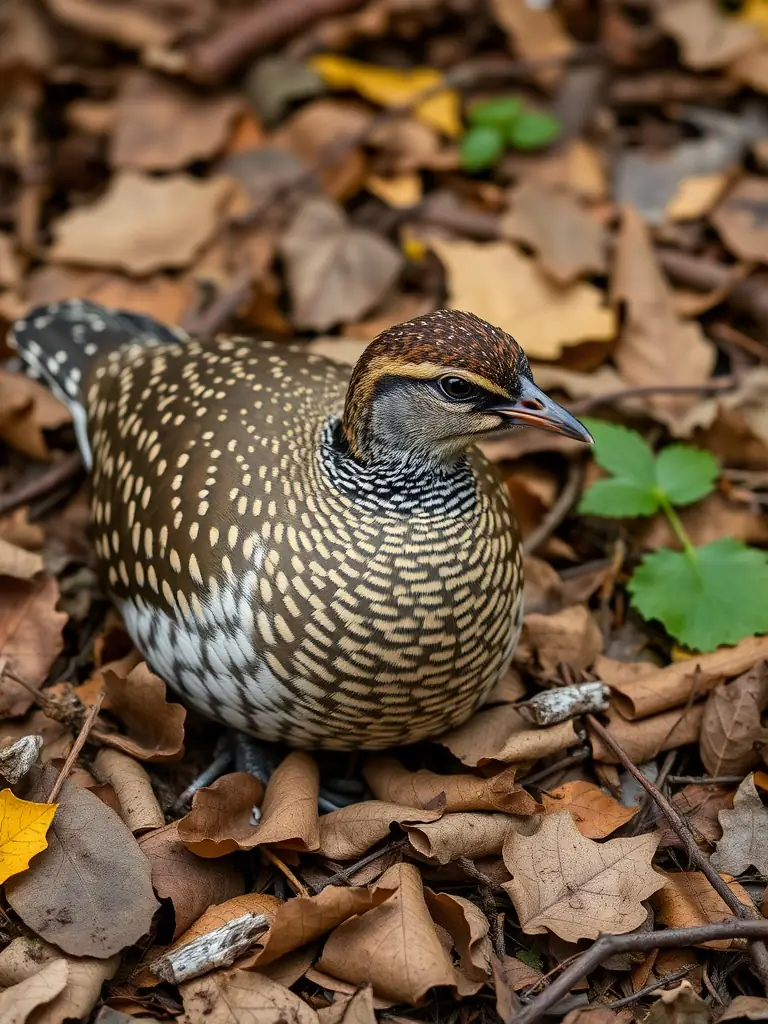 A photograph of a woodcock in its natural habitat, blending seamlessly with the forest floor, illustrating the bird's camouflage and the importance of habitat preservation.