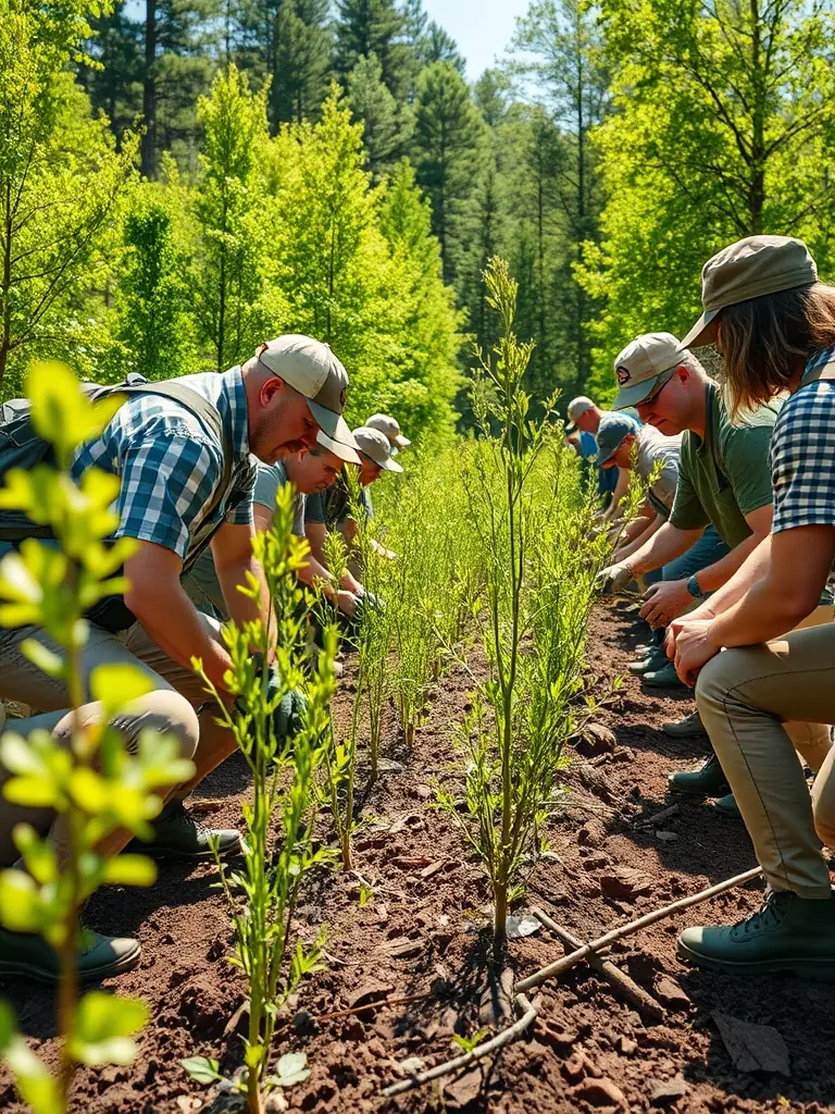 A photo of CNB 22 members collaborating with local landowners on a habitat improvement project, planting native trees and shrubs to enhance woodcock habitat on private lands.