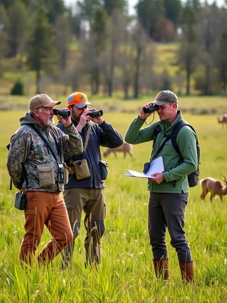 A group of CNB 22 members participating in a woodcock habitat survey, using GPS devices and field guides to collect data on woodcock populations and habitat conditions.