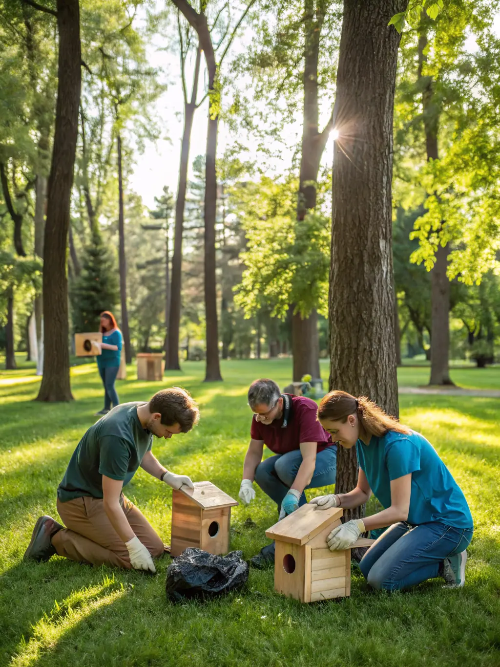 A photograph of members collaborating on a community-led conservation project, emphasizing teamwork and shared responsibility for environmental stewardship.